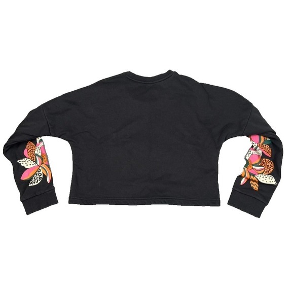 Adidas X Farm Rio Cropped Logo Sweatshirt Floral Print Black Pink Size SMALL - Picture 2 of 12
